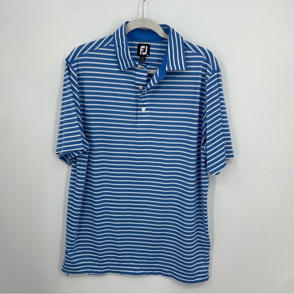 FootJoy‎ FJ Mens Blue White Striped Golf Polo Shirt Sz M
